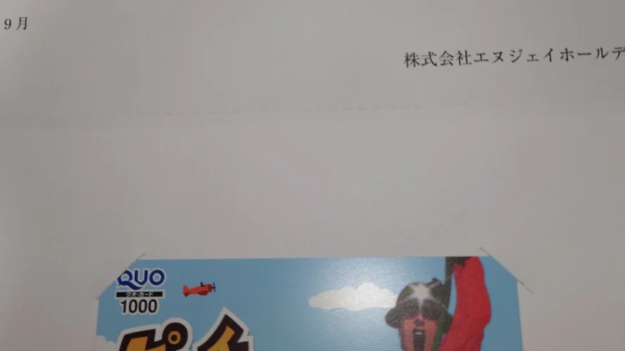 エヌジェイホールディングスの株主優待が届きました